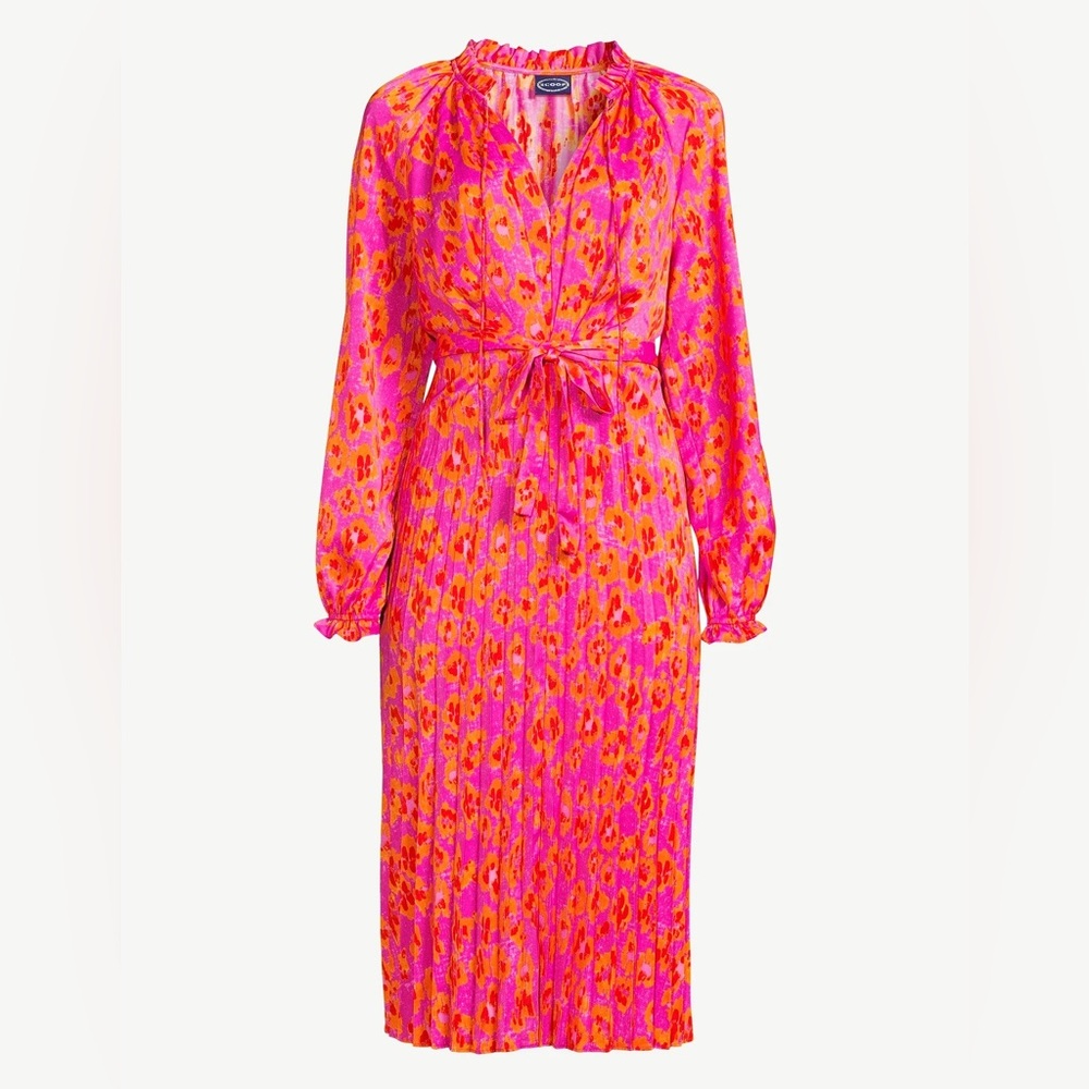 Scoop Women’s Small Pleated Pink and Orange Midi Dress